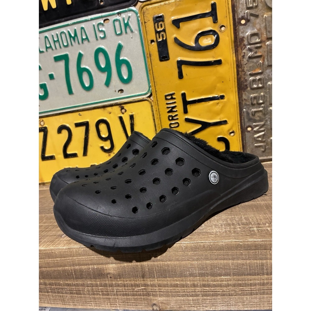Joybees Cozy Lined Black Fur Clogs Womens Size 7